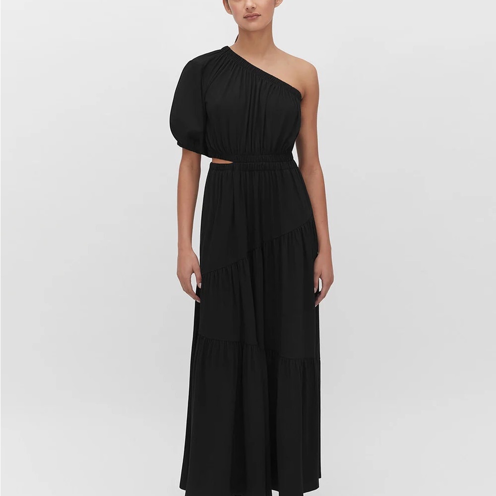Cuyana Black One-Shoulder Tiered Maxi Dress